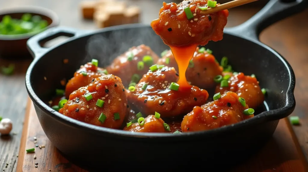Brown Sugar Garlic Chicken: 10/10 Weeknight Dinner Idea 6 Sticky Brown Sugar Garlic Chicken with sesame seeds in skillet, steam rising