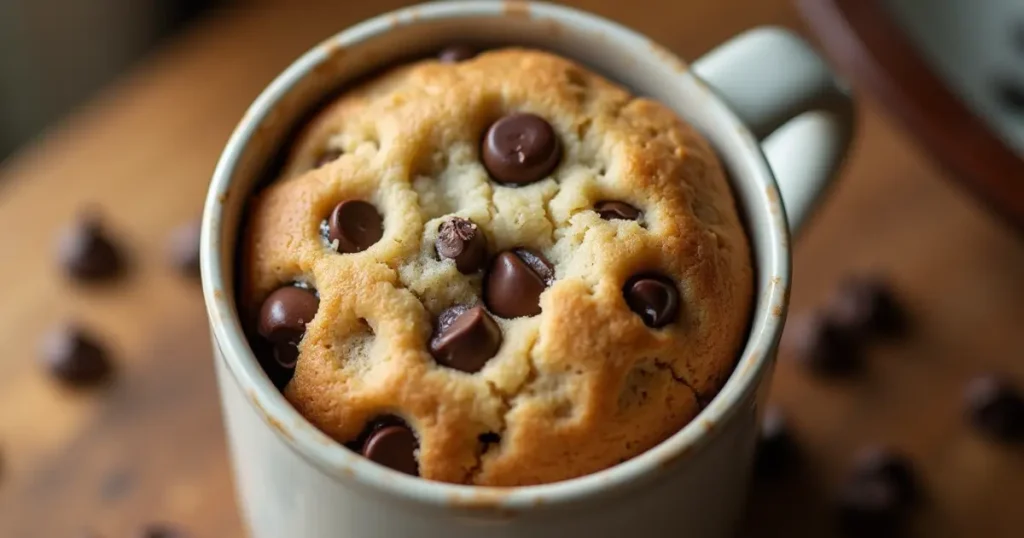 The Best Cookie in a Mug Chocolate Chip Recipe (Microwave-Ready Treat in Minutes!) 6 Cookie in a mug chocolate chip fresh from the microwave with melted chocolate