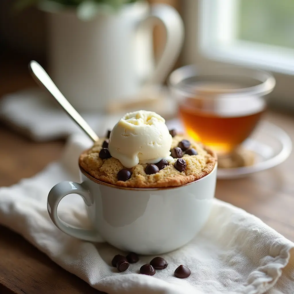 The Best Cookie in a Mug Chocolate Chip Recipe (Microwave-Ready Treat in Minutes!) 10 Cookie in a mug chocolate chip served warm with vanilla ice cream